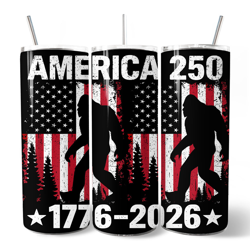 Bigfoot American Flag 20oz Personalized Tumbler With Lid and Stainless Steel Straw