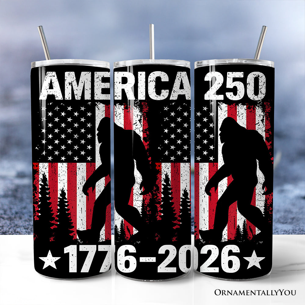 Bigfoot American Flag 20oz Personalized Tumbler With Lid and Stainless Steel Straw